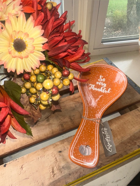 Other - "So Very Thankful" Orange Ceramic Spoon Rest - New
